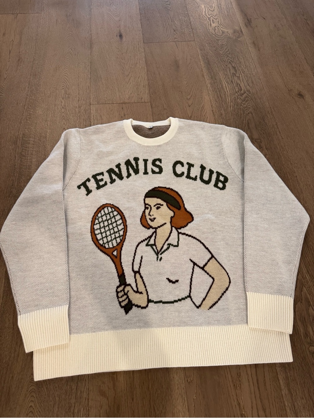Tennis Club Graphic Knit Sweater in Cream & Light Gray